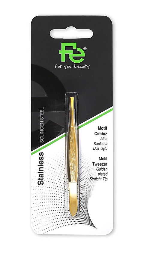 FE Motif Tweezer Golden Plated Straight Tip