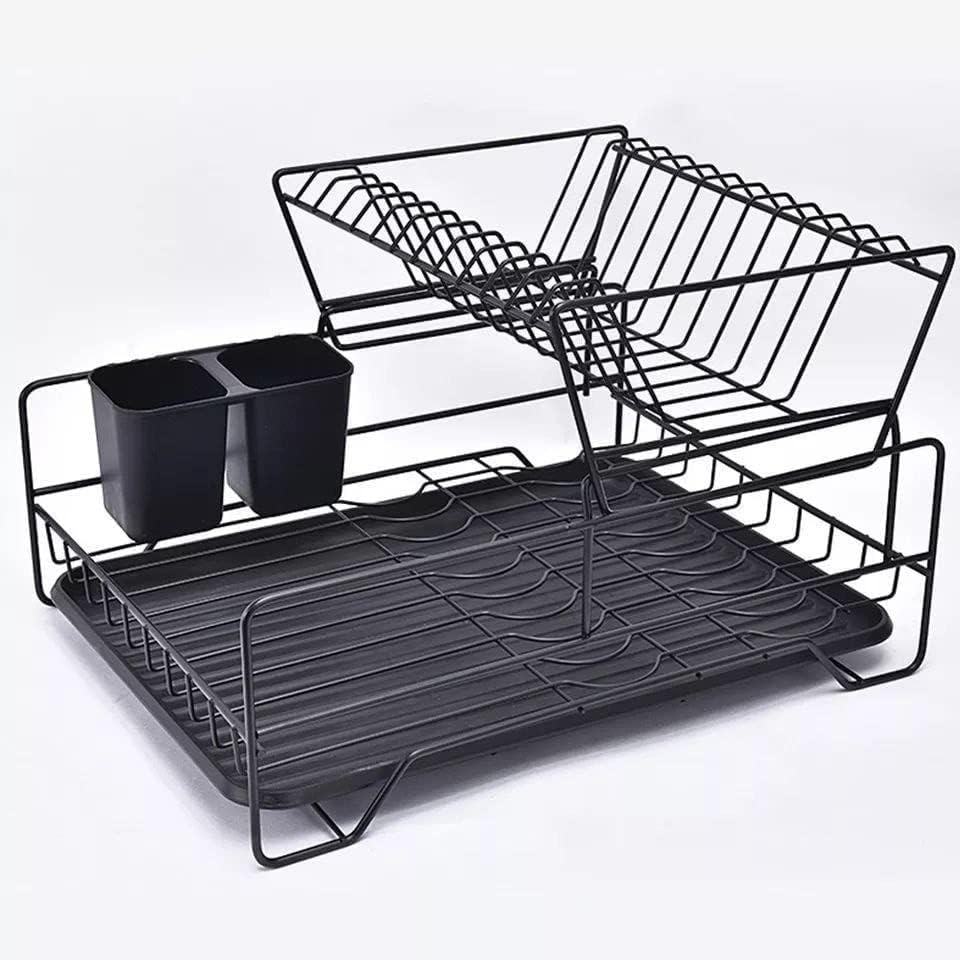 Multipurpose Dish Rack with Foldable Metal Dish Drainer - Easy Clean Dish Drainer and Organizer Resists Stains and Odors - Space Saving Kitchen Countertop Storage for Home