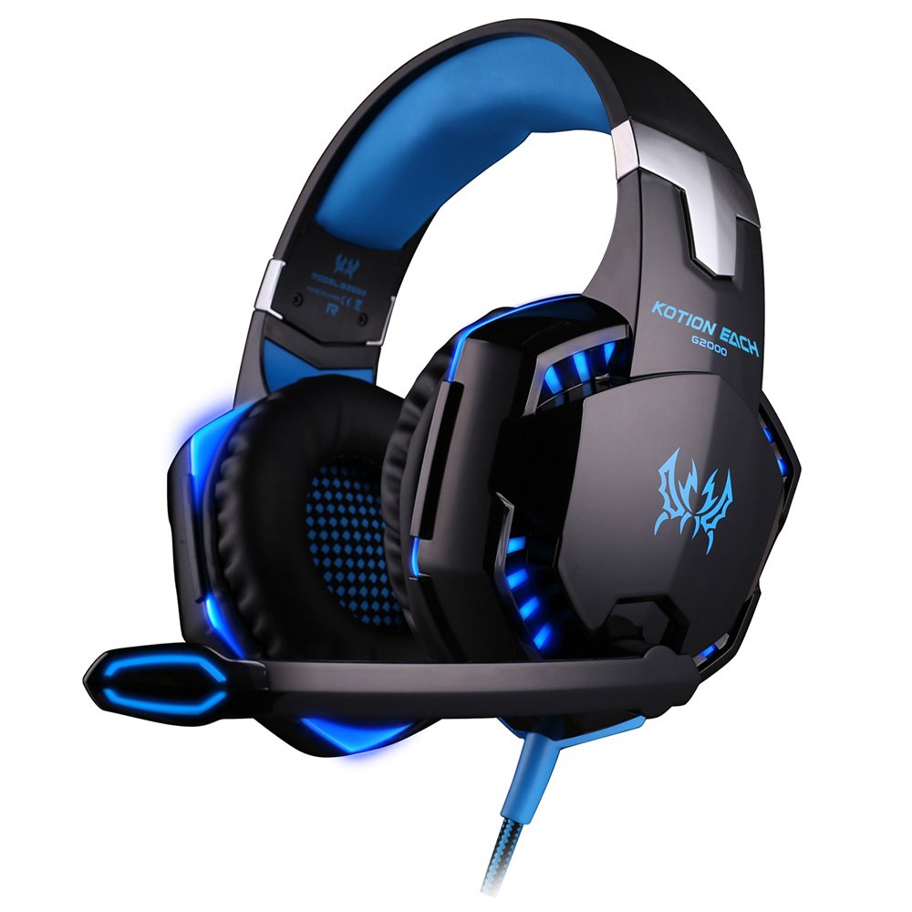 KOTION Each G2000 Stereo Gaming Headphone with Surround Sound Over Ear Headphones LED Lights - Black Blue [dpl]