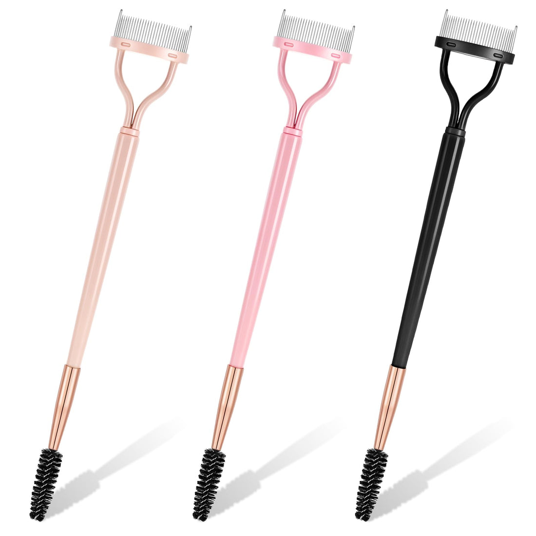 3 Pack Eyelash Separator Comb with Adjustable brush, Arc Designed Dual Head Lash Separator Tool for Separating Lashes, Eliminating Mascara Clumps, Grooming Brows