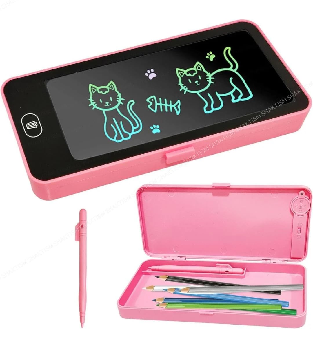 SHAKTISM LCD Writing Tablet Pencil Box, Drawing Board Case with Erase Button, Magic Storage for Stationery, Multi Color