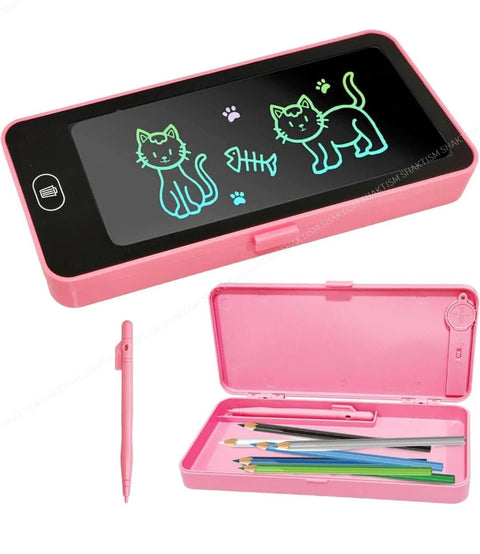 SHAKTISM LCD Writing Tablet Pencil Box, Drawing Board Case with Erase Button, Magic Storage for Stationery, Multi Color