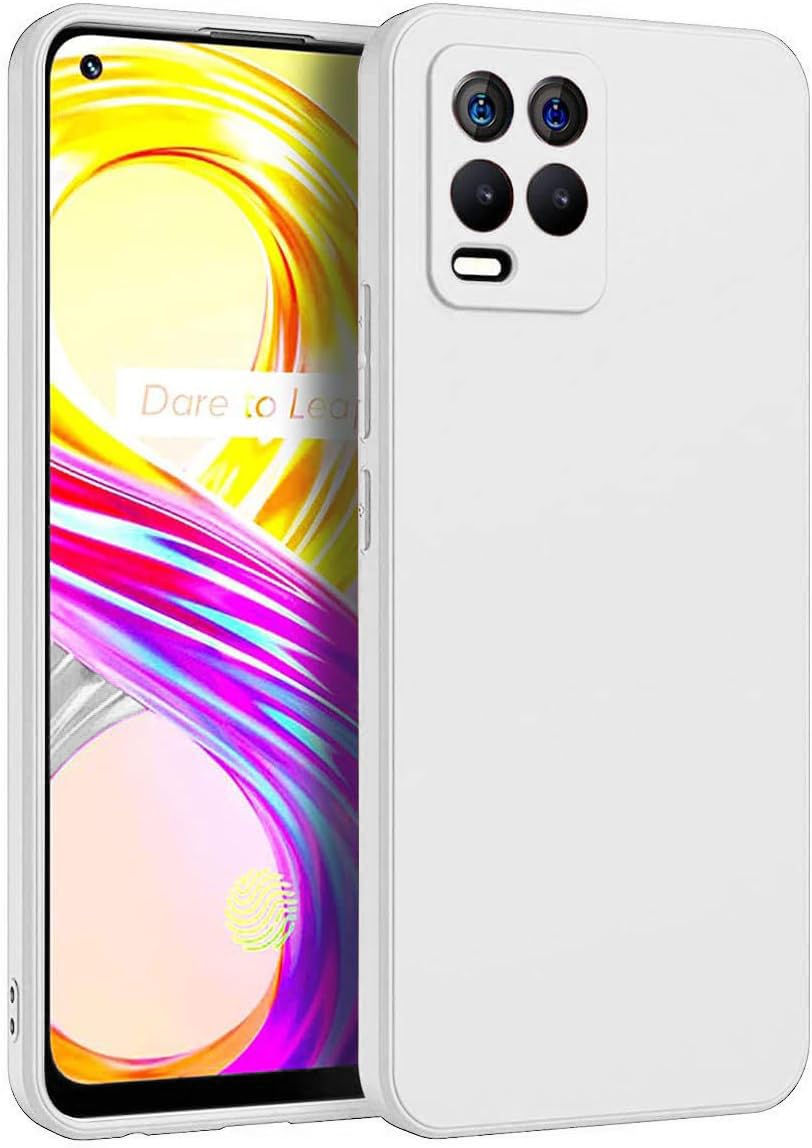 Silicone Case Compatible with Oppo Realme 8 (4G) / Realme 8 Pro Soft Silicone Gel Rubber Shockproof Cover Matte Finish with Cloth Inner Lining (White)
