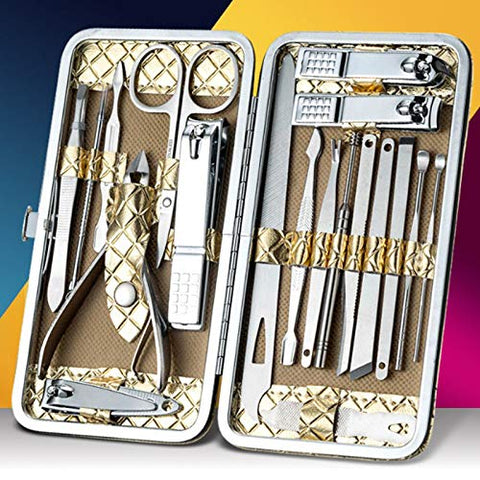 Set Pedicure Professional Stainless Steel with Case Travel Professional Manicure And Pedicure Set, Nail Clipper Nail Cutter Nail Files Ear Spoon, Beauty Tools Grooming Set with Portable Case, for Nai-