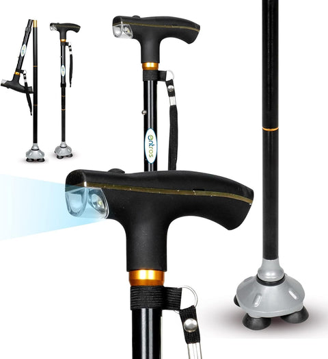 Folding Walking Cane High Quality Aluminum Adjustable L-Shaped Walking Cane | Ideal for Seniors, Seniors, Patients and Disabled