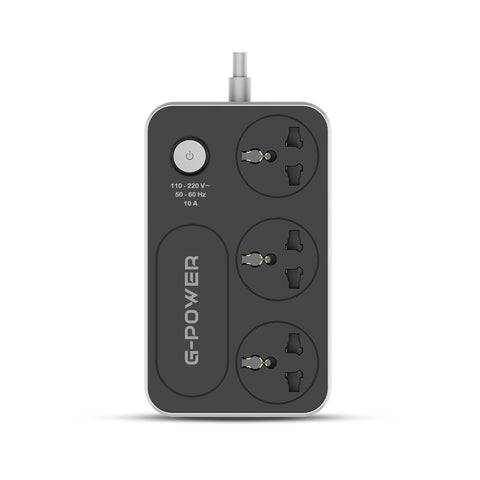 G-Power WS344 Power Strip Surge Protector Containing 220 Volt with Three Universal International Socket And Locker 10 amper - Black Grey