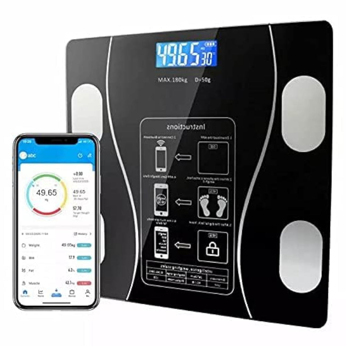 CSSOL Bathroom Scales Smart Weighing Scale Bluetooth-compatible Electronic Intelligent Weight Loss Body Fat Scale Balances Analyzer Weighing Tools (Color : Black)