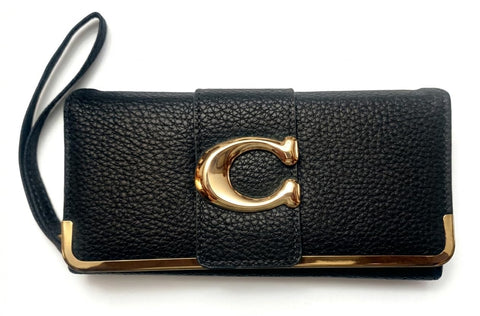 Women Handbag Soiree Casual Leather Fashion Design Long Wallet for Money and Mobile with Shiny Gold Accessory - Perfect for Gifts and Occasions (Black)