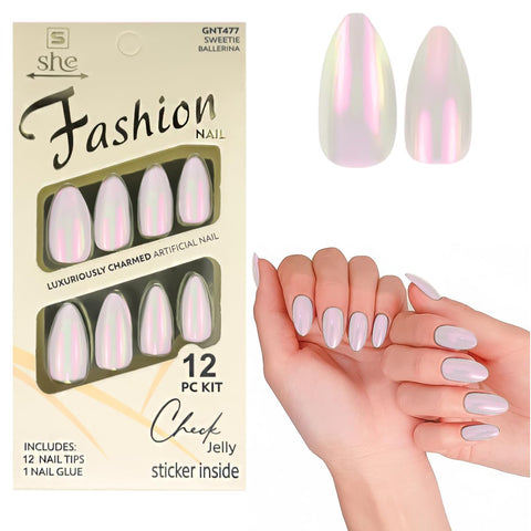 Round Nail Tips - Set Of 12 Nail Tips & 1 Nail Glue, Pre-Shaped Full Cover False Nails & Professional Nail Glue, Quick & Easy Application (LIght Pink)