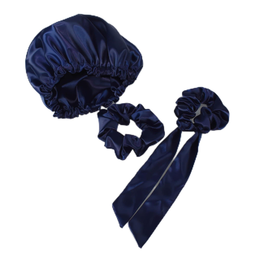 Satin Bonnet With 2 Scrunchies Suitable Size And Amazing Color - Dark Blue