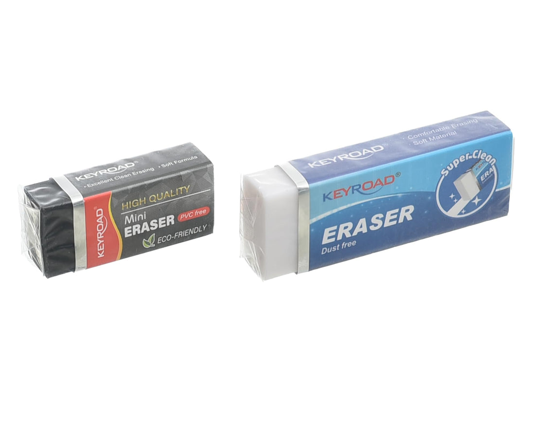 Keyroad Eraser Promo Pack - 2 Super Clean Large White + 1 Small Black for Mixed Use - Assorted