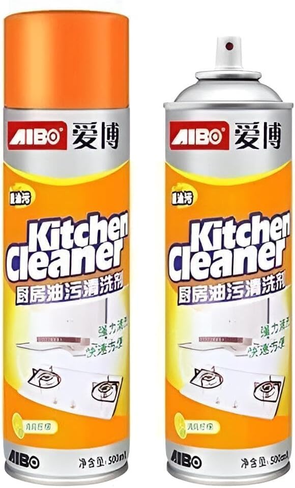 Foam Spray Kitchen Cleaner – 500ml Extra Large Bottle – Removes Heavy Grease & Stains in Minutes – Lemon Fresh Scent – For Oven, Stove, Walls, Bathroom + Cloth (Two pieces)