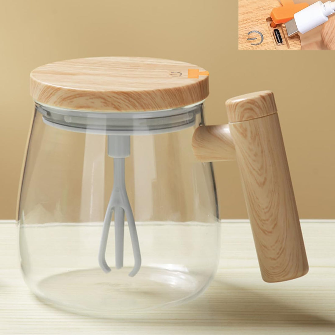 Self Stirring Mug, Electric Glass Mug, 400ml Capacity, Rechargeable, Stirring Cup for Coffee/Milk/Protein Powder at Home/Office