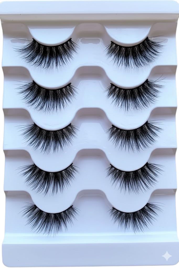 -5 PAIRS 6D HALF Faux Mink False Eyelashes | Reusable Lightweight & Natural Looking | Bold Eye Makeup Look |- Bridal & Professional Use- W98