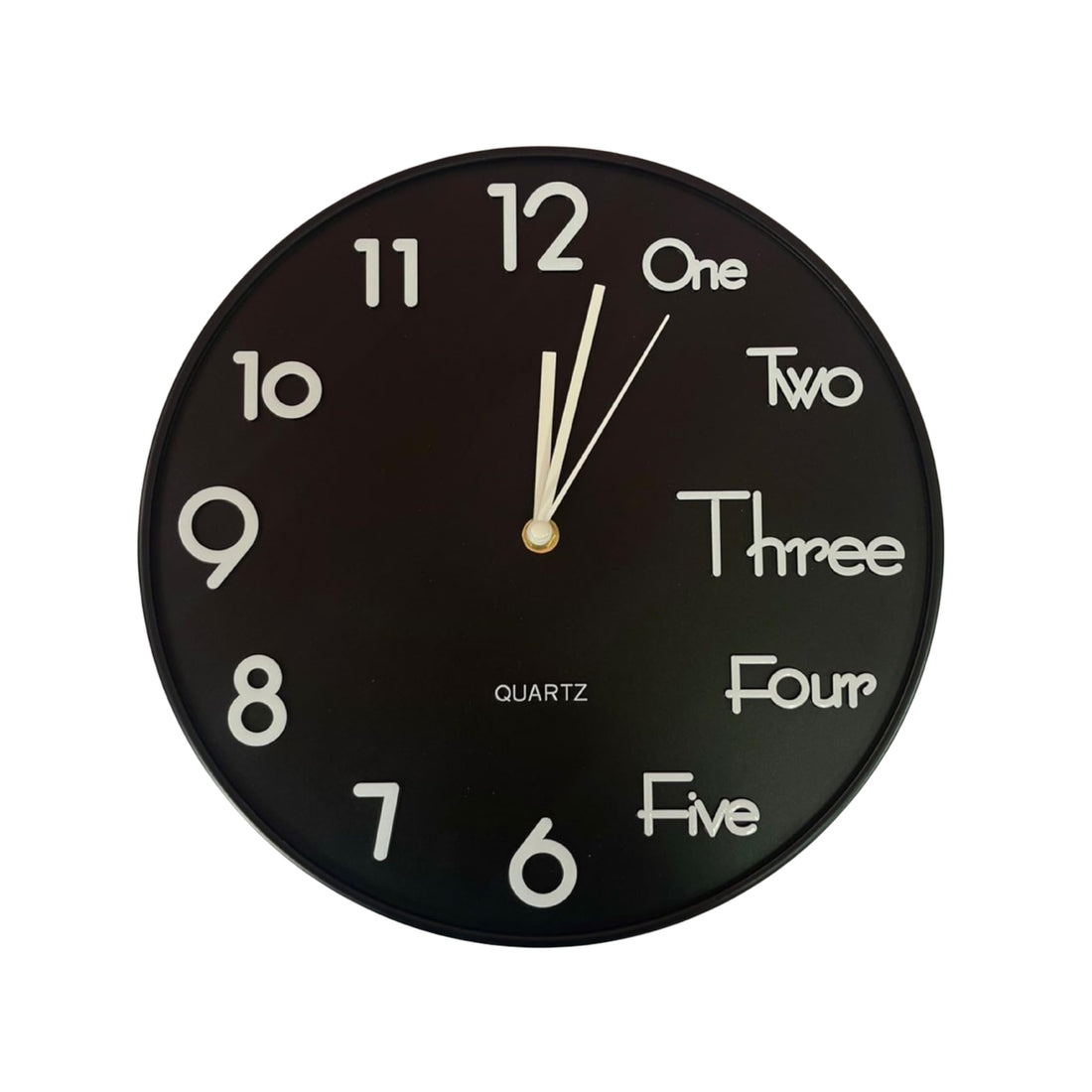White Wall Clock with Black Background And Black Frame Silent, non-ticking battery-operated round modern wall clock for office, school, or home (12 inches)