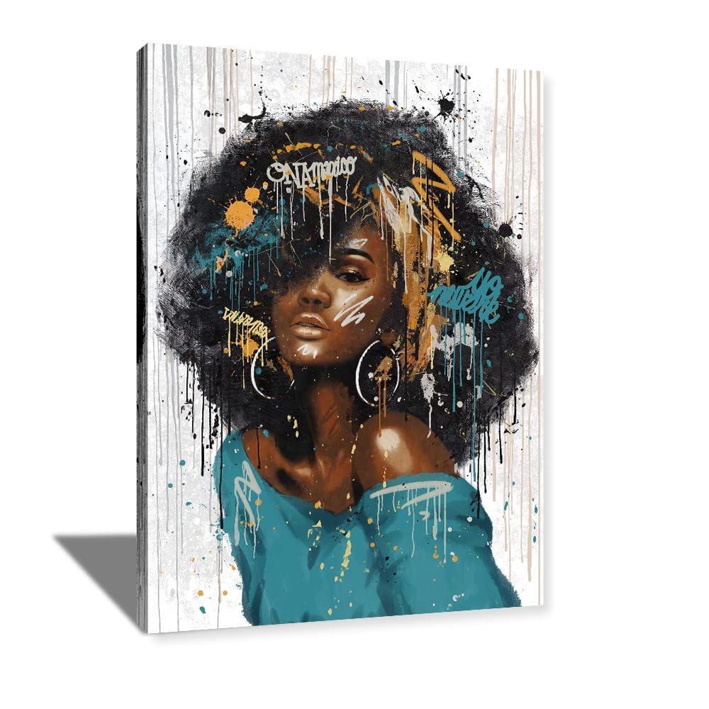 AGCary African American Wall Art Black Woman Beauty Painting Canvas Prints Living Room Bedroom Bathroom Frame decor Home Decoration Ready to Hang 16x20 inch