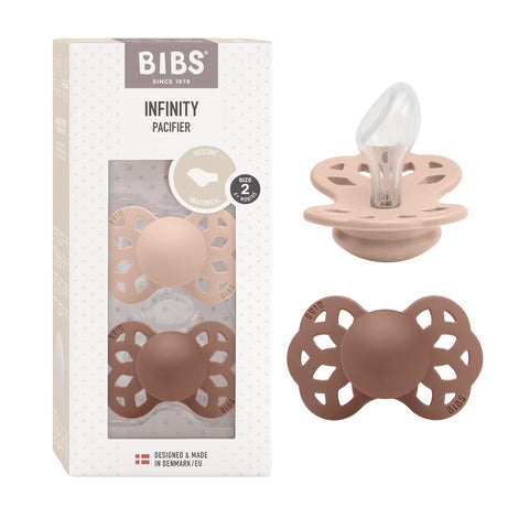 BIBS Pacifier Infinity 2 PACK Anatomical Silicone Size 2 Blush/Woodchuck