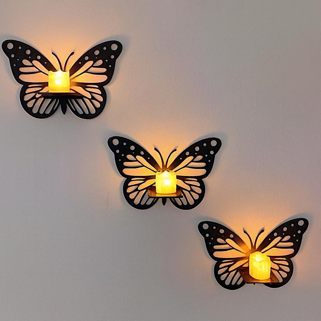 HFR ARTEC Modern Wall Art with Built-in LED Light, MDF Wooden Decorative Backlit Wall Decor for Bedroom and Living Room (Butterfly 3 pieces))