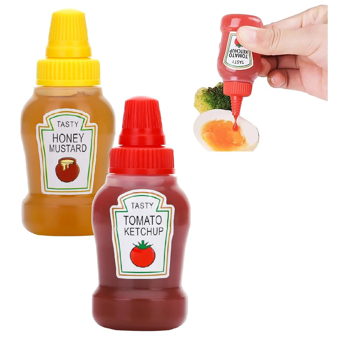 2pc Mini Ketchup Bottles, 25ml Refillable Salad Dressing Tomato Ketchup Mayo Syrup Squeeze Containers Bottle, Plastic Portable Squeezable Squirt Condiments Jars for Kids Adults Bento Box