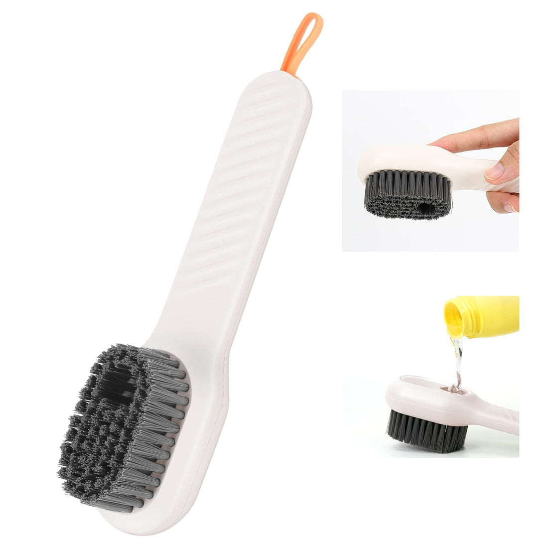Multifunctional Shoe Brush with Liquid Box, Liquid Adding Soft Fur Cleaning Brush, Multifunctional Cleaning Brush with Soap Dispenser for Home Cleaning, Shoe Washing, Laundry (White)