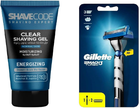 Mach3 Turbo + Shave Code Shaving Gel Menthol & Jojoba Razor (Softening Combo from Al Shabrawini Pharmacy)