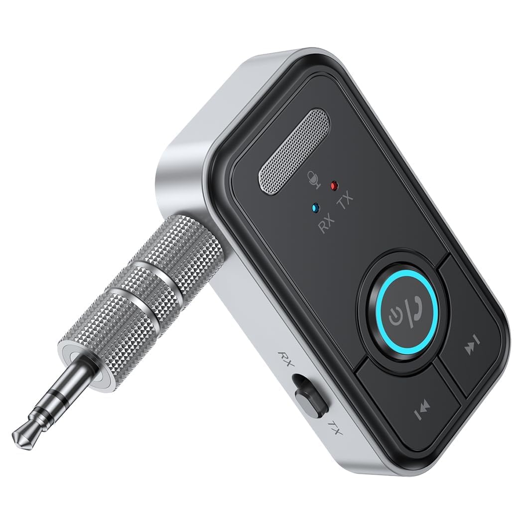 Bukela Bluetooth 5.3 Adapter, Receiver for Car, 3.5mm Jack Aux Dongle, Hands-Free Call, 2-in-1 Transmitter Receiver for Car Audio, Home Stereo, Headphones, Speaker, Projector