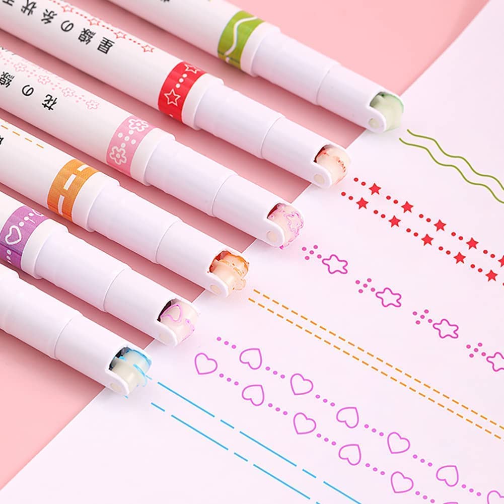 Linear Roller Color Pens Highlighters with 6 Different Curve Shapes Designer Roller Curve Highlighter Pens For Study Highlighter Pens