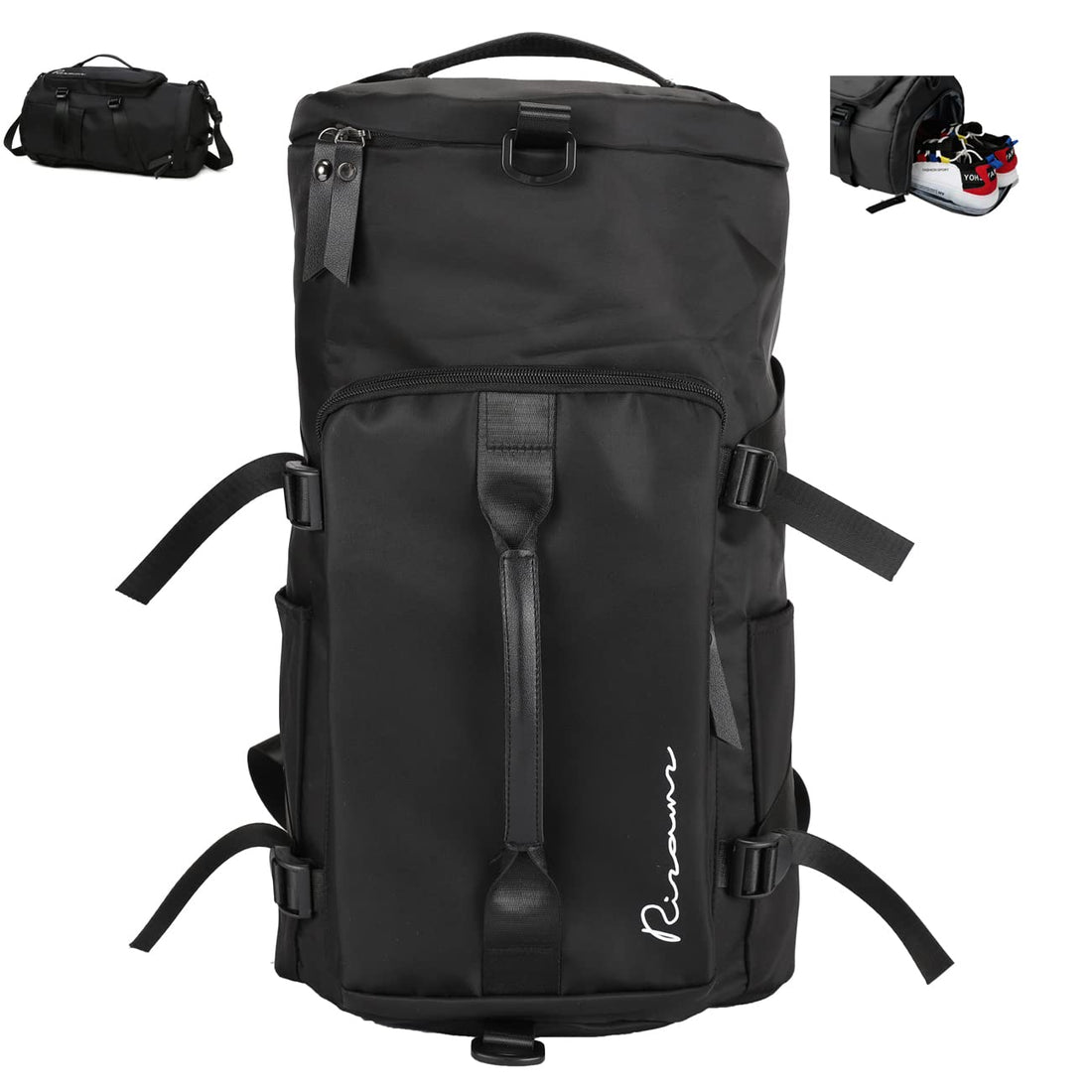 Sport Gym Bag with Shoes Compartment & Wet Pocket Travel Duffel Bag for Men & Womens Gym Bag Waterproof Holdall Duffle Back Pack + Shoulder Straps Lightweight Rucksack, Black, M, Travel Duffle
