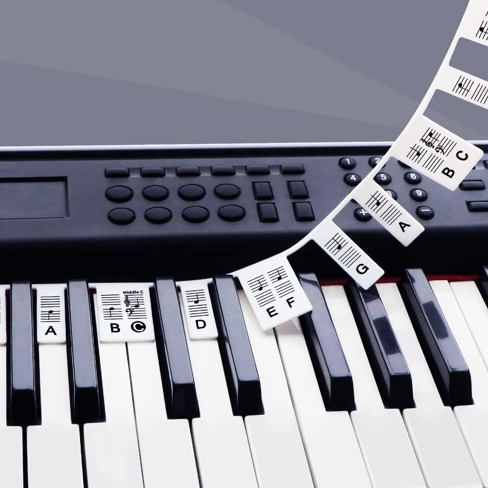 fashion mania Piano Keyboard Stickers for Beginners, Piano Note Stickers Removable for 88 Keys, Reusable Silicone Strips, Multi-Color Large Bold Letter for Kids (Black, 88 Keys)