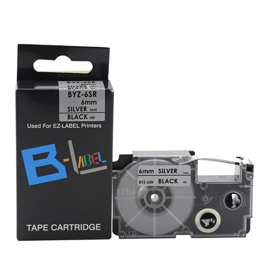 B-LABEL TAPE CARTRIDGE USED FOR EZ-LABEL PRINTERS - 6MM X 8M SILVER LABEL TAPE - 1 ROLL
