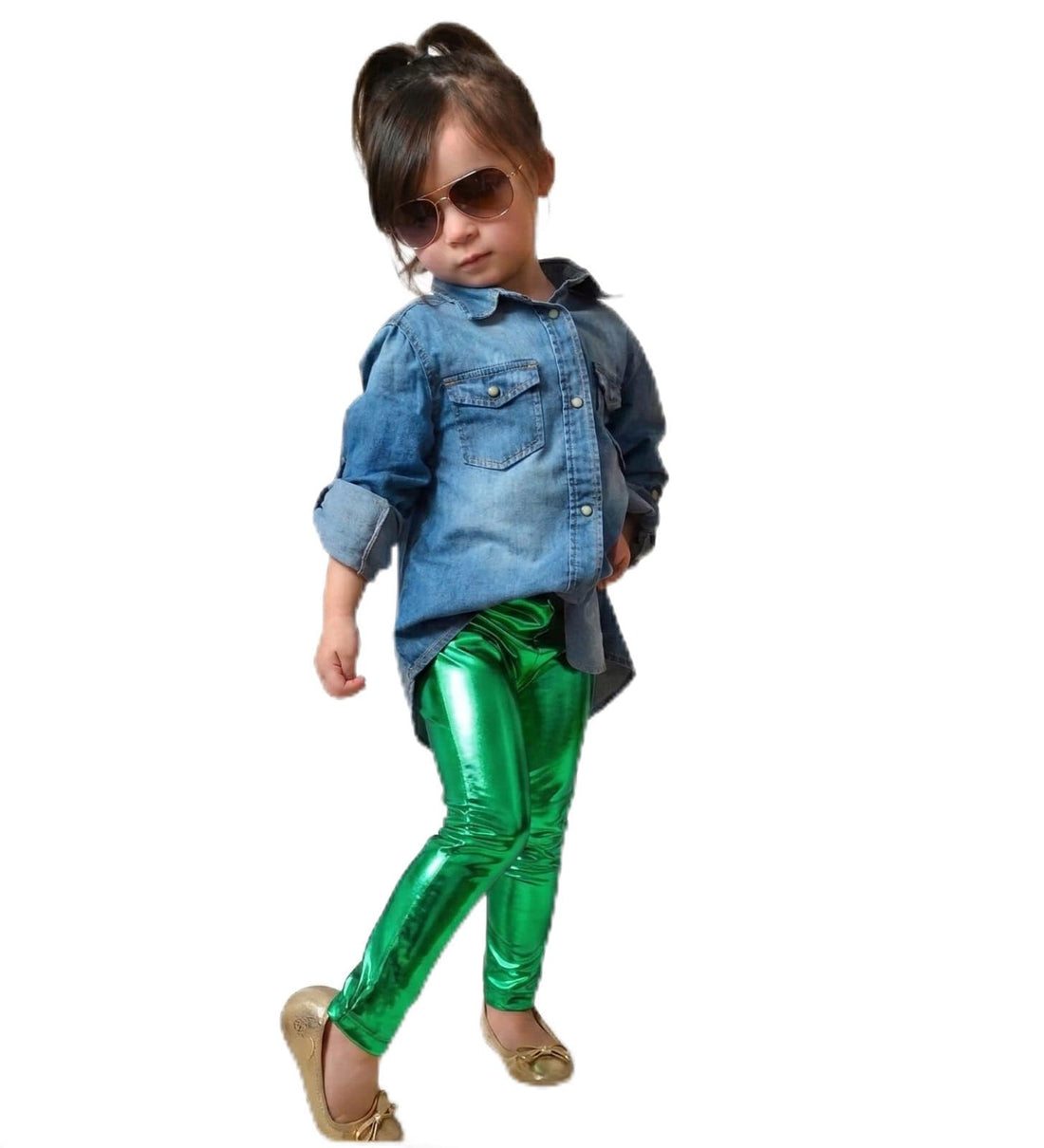 Girls Leather Leggings Disco Gymnastics & Sports