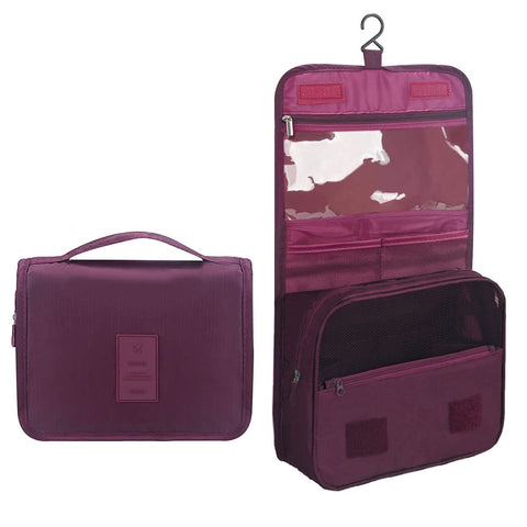 Hanging Toiletry Bag, Foldable Travel Toiletry Bag with Carry Handle, Multifunctional Toilet Bag, Space Saving Cosmetic Bag, Wash Bag, Wash Bag for Men, Women, Wine red