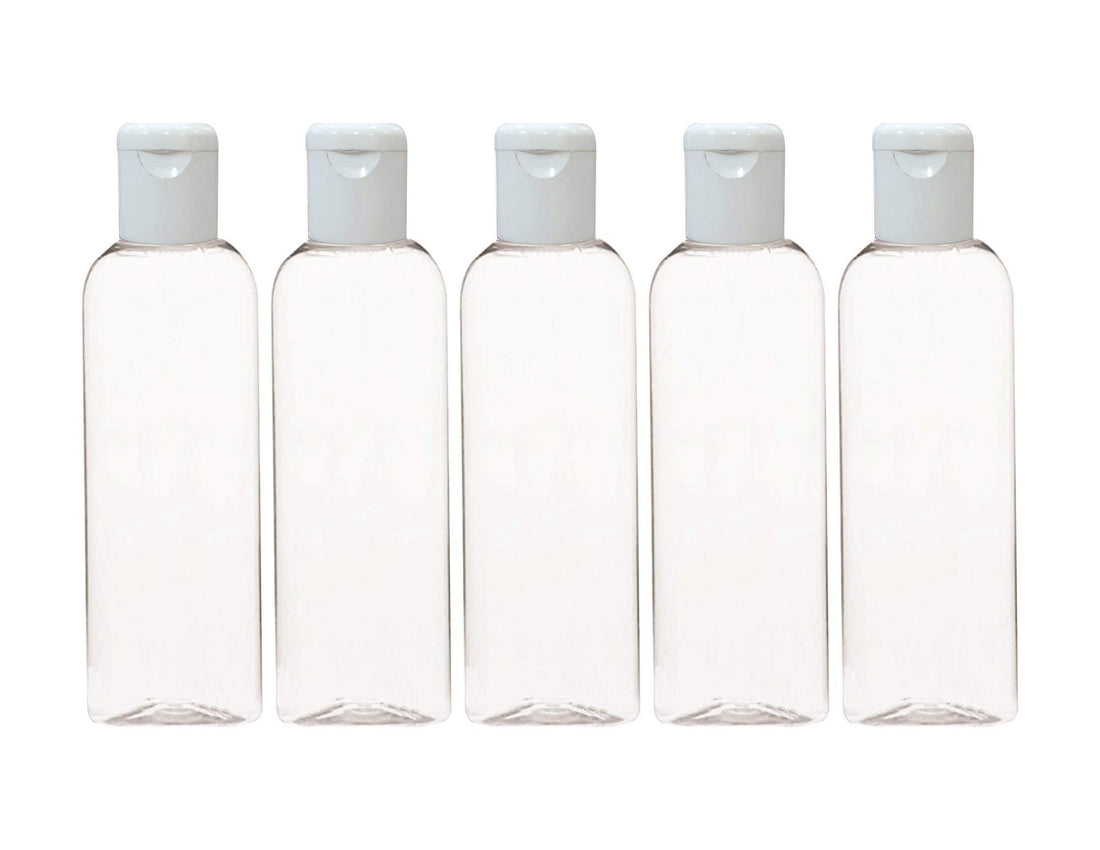 Zenvista Empty Cosmetic Containers for Shampoo, Hair Oil, Sanitizer With White Flip Top Cap/Dispenser, Lotion Pump, Transparent Bottle - 100ml (Pack of 5)