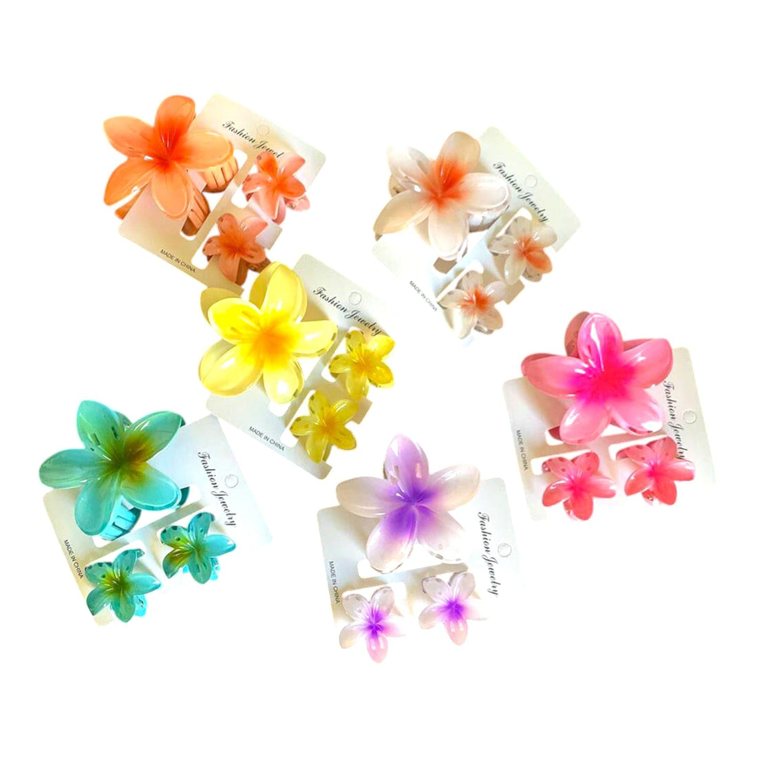 (Transparent Flower Hair Clips - Variety of Colors) Large + 2 Small Hair Clips