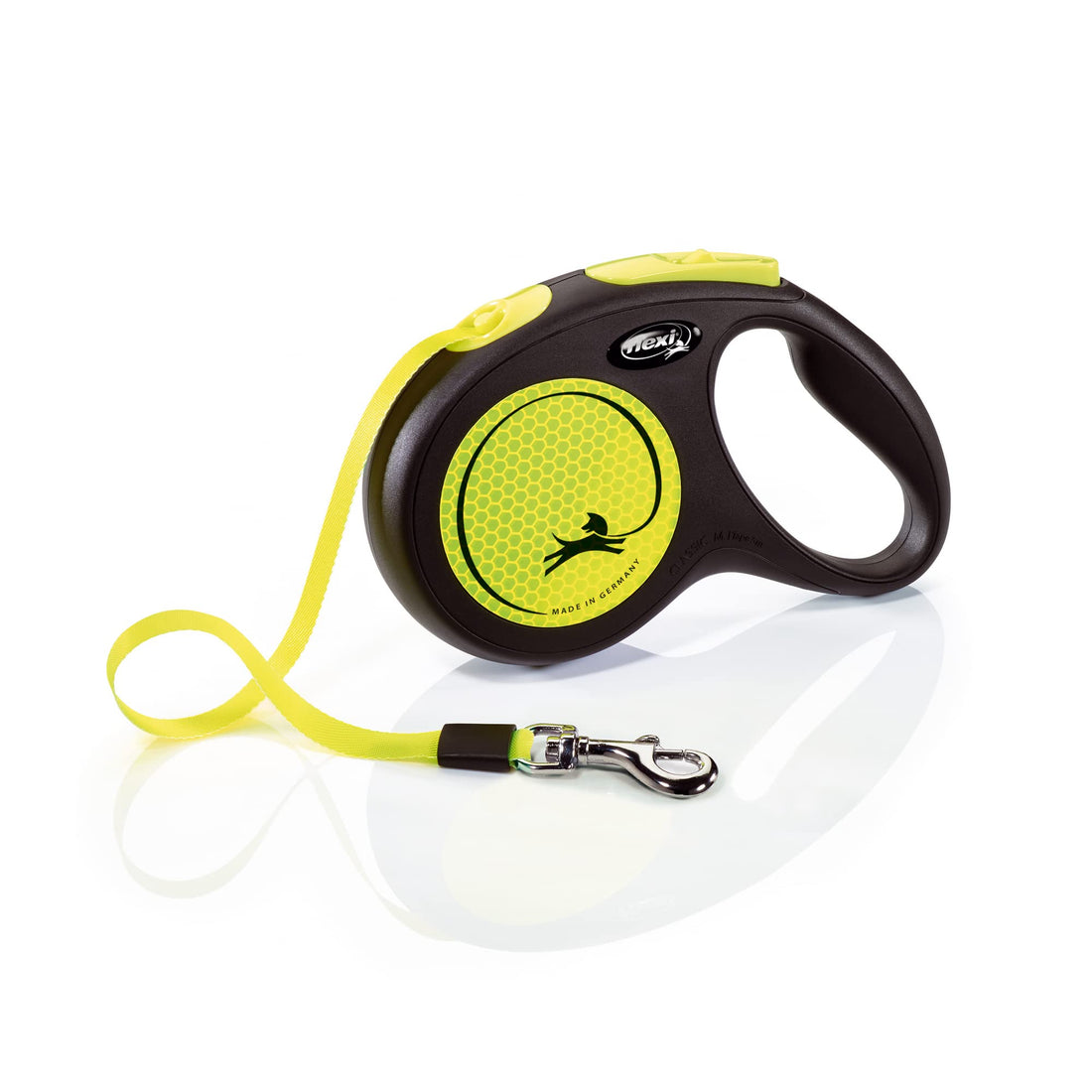 Flexi New Neon Retractable 16' Dog Leash Tape, Medium-Large, Black/Neon