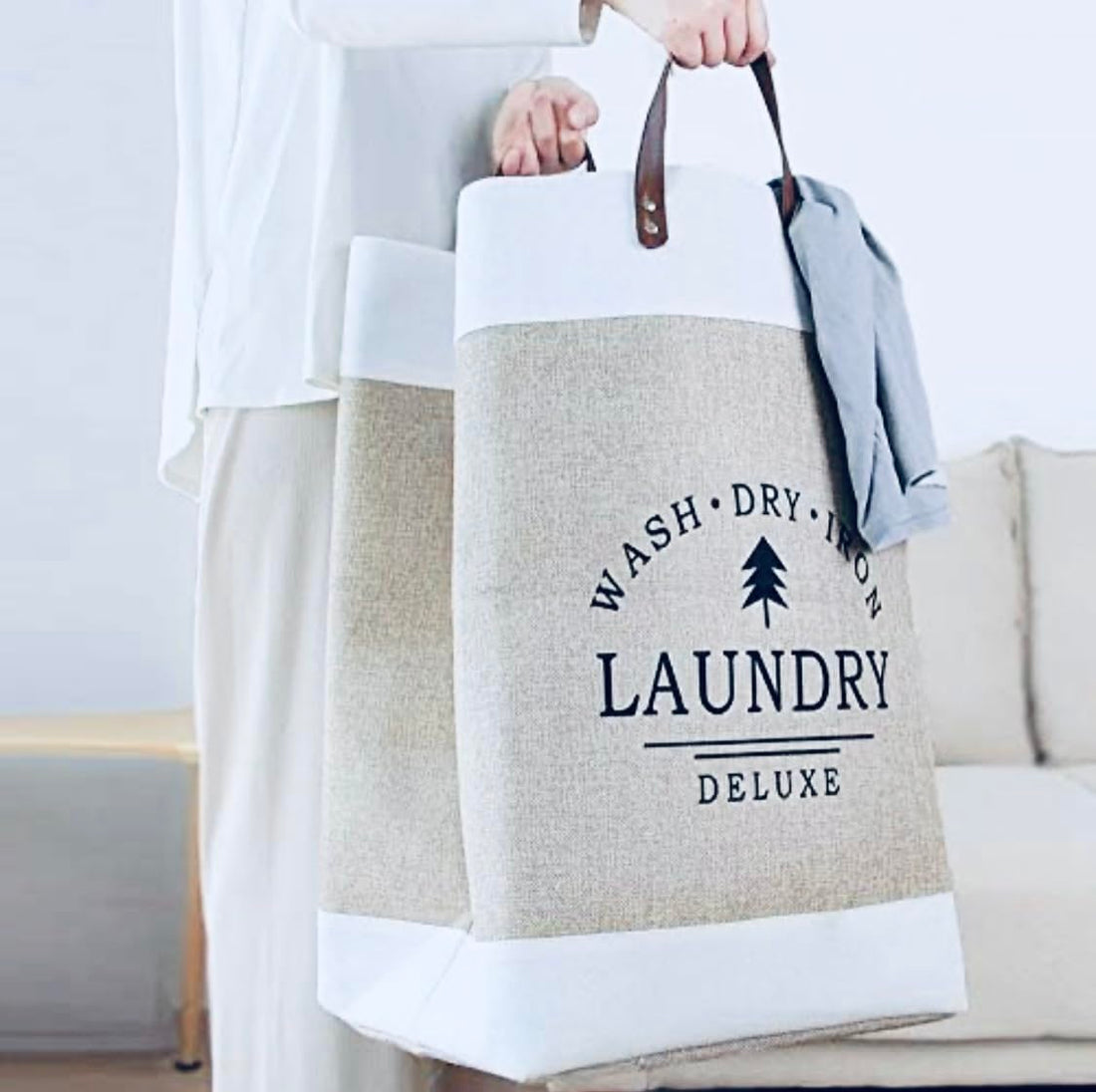 Downtown Collapsible Laundry Basket with Handles, Large Grey Fabric Hamper and Clothes Storage Organiser for Bedroom, Space-Saving Foldable Laundry Bin for Bathroom and Home Organization