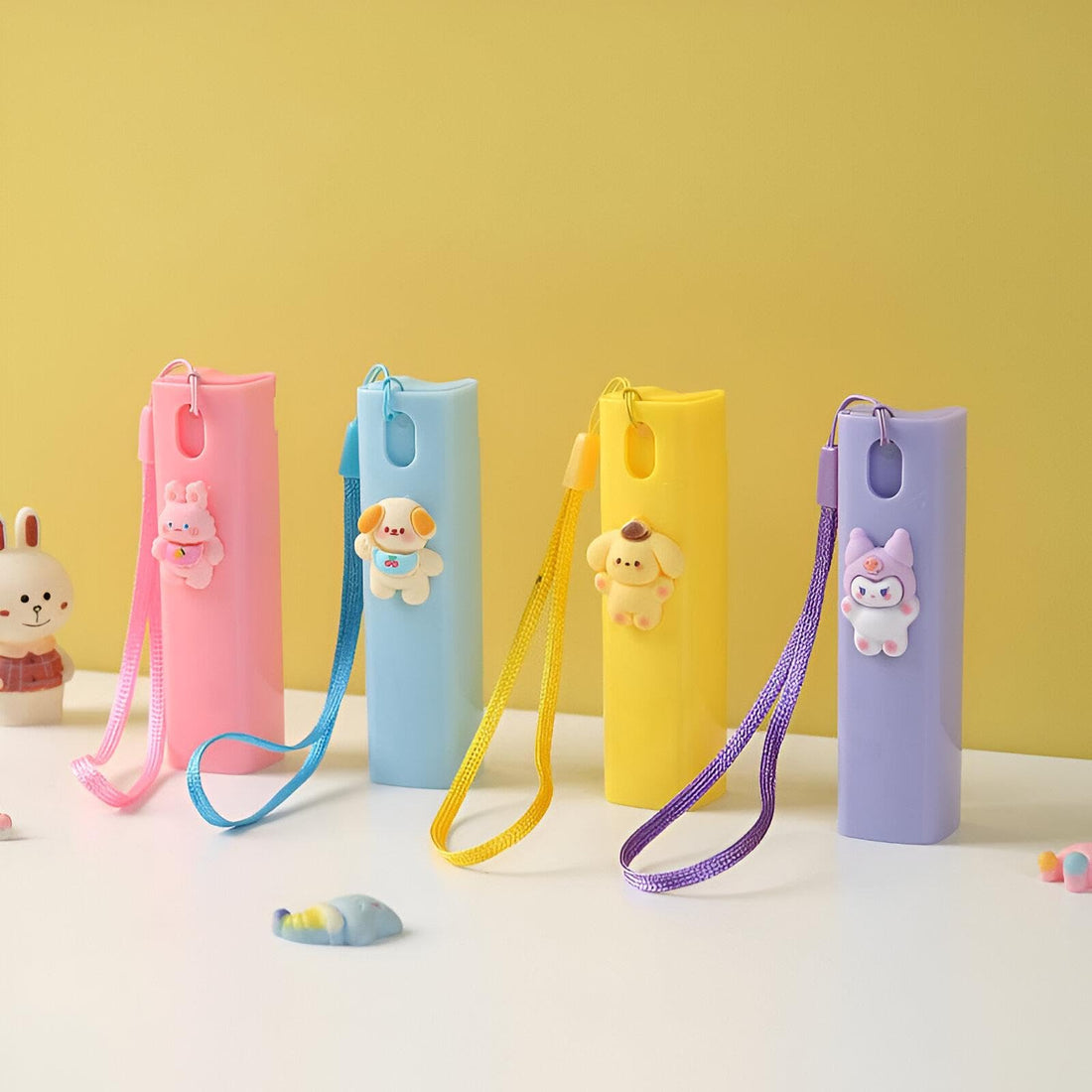 Cute Pattern Case - 10ml Mini Spray Bottles for Travel Perfume and Hand Sanitizer, Refillable Atomizer with Funnels, Droppers, and a Fun Silicone Design (4PCS)