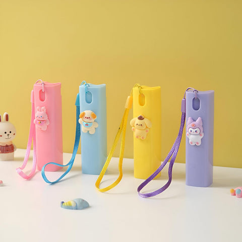 Cute Pattern Case - 10ml Mini Spray Bottles for Travel Perfume and Hand Sanitizer, Refillable Atomizer with Funnels, Droppers, and a Fun Silicone Design (4PCS)