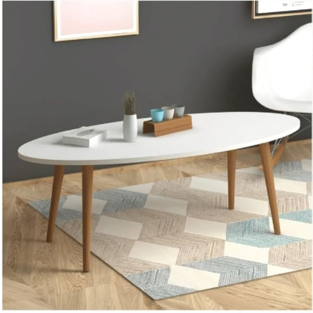 Wooden Coffee Table, 90 cm x 50 cm x 44 cm Size, White/Rivoli