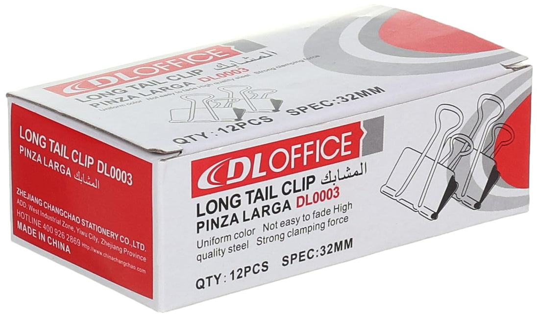 DL 0003 Binder Clips 32 mm, 12 Pieces