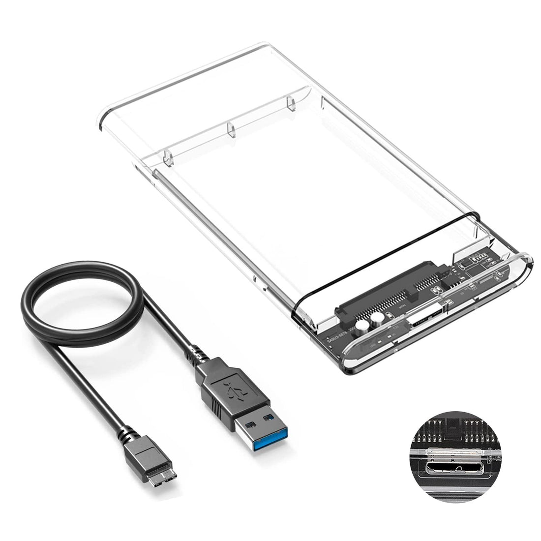 abauoat External Hard Drive Enclosure 2.5"SSD /HDD, USB 3.0 7mm/9.5mm Hard Drive Adapter Support UASP SATA I II III,Tool Free, Transparent