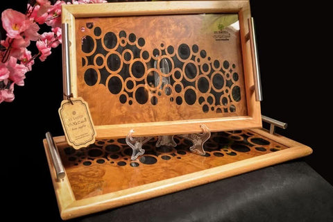 Lux Wooden Tray Set, Romanian Beech, 2 Trays, Laser Cut, Stainless Steel Handle(cheaper)