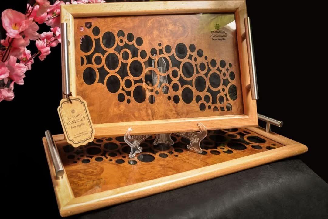 Lux Wooden Tray Set, Romanian Beech, 2 Trays, Laser Cut, Stainless Steel Handle(cheaper)