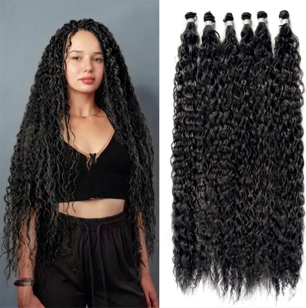 22 Inch Braiding Hair for Boho Braids Deep Wave Bulk fiber Hair for Braiding Bohemian No Weft 1 Bundles 110g Natural Color-YSY-1B-6pcs