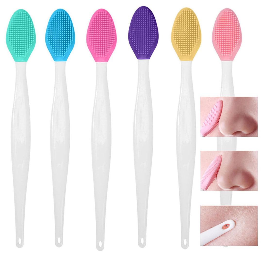 6 PCS Pore Scrubber, 3-in-1 Reusable Silicone Pore Brush for Blackhead Removal, Deep Pore Cleaning & Face Exfoliation,Dual-Sided Scrubber Brush for Lip Care & Smooth Skin