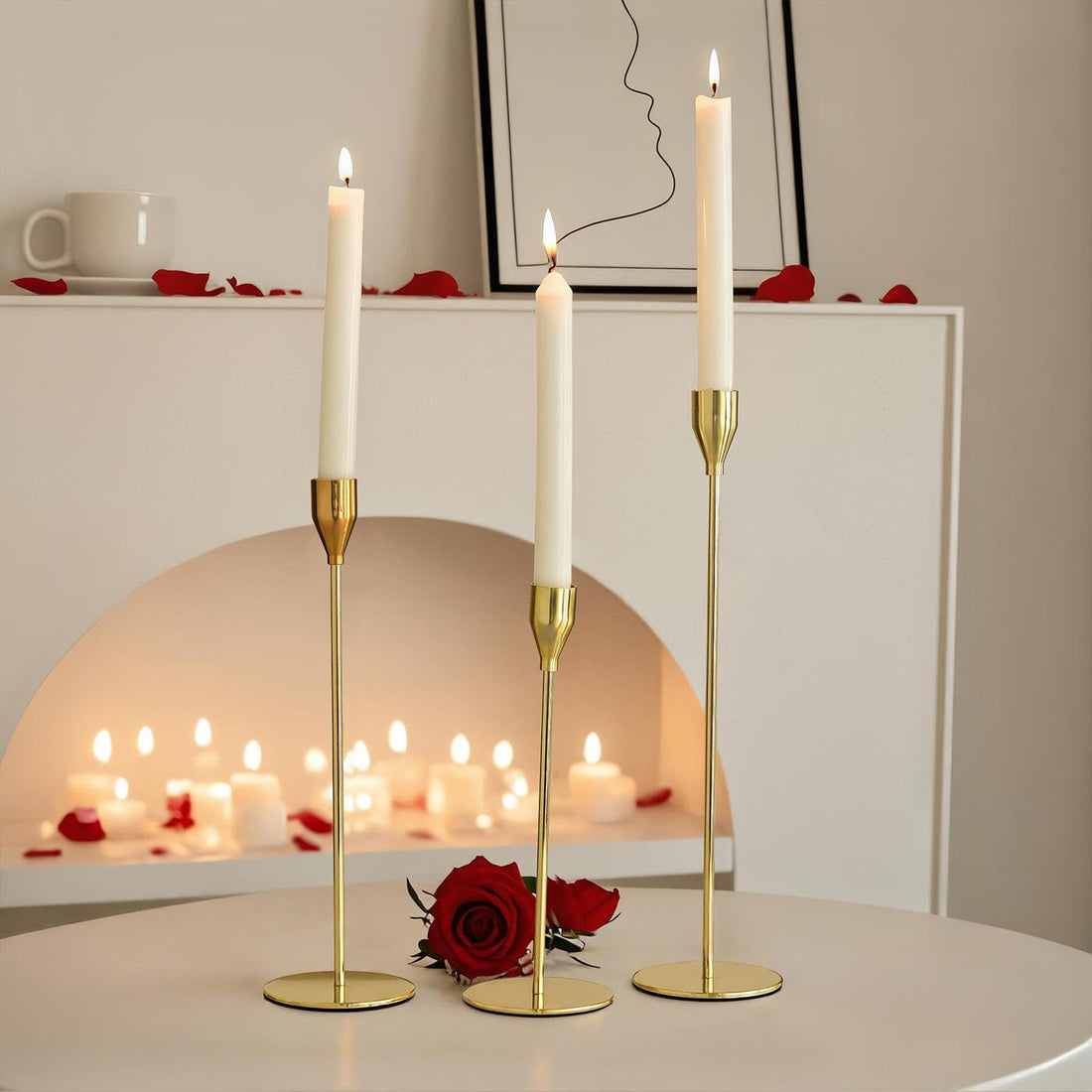 Trio Candlestick - Chic Diamond Shape Gold Metal Candle Base for Romantic Dinner, Wedding Toast, Church Prayer, Autumn Breeze, Holiday Lights, Birthday Surprise Beautiful Modern Classic Home Decor