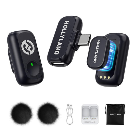 "2025 New Pin Microphone" HOLLYLAND LARK A1 Mini Duo Wireless Mini Microphone Compatible with iPhone 15/16 & Android (2 TX+ 1 USB-C RX), 3 Level Noise Reduction, 9 Hours Continuous Use, Magnetic Ultra