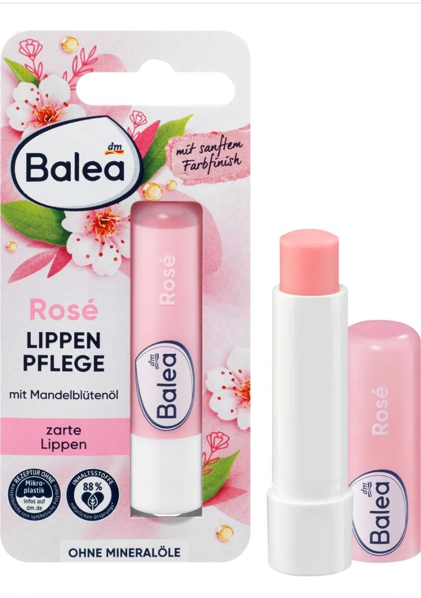 Balea lip care rose, 4.8 g,Soft color finish,For soft lips,With almond blossom oil, shea butter, beeswax and vitamin E