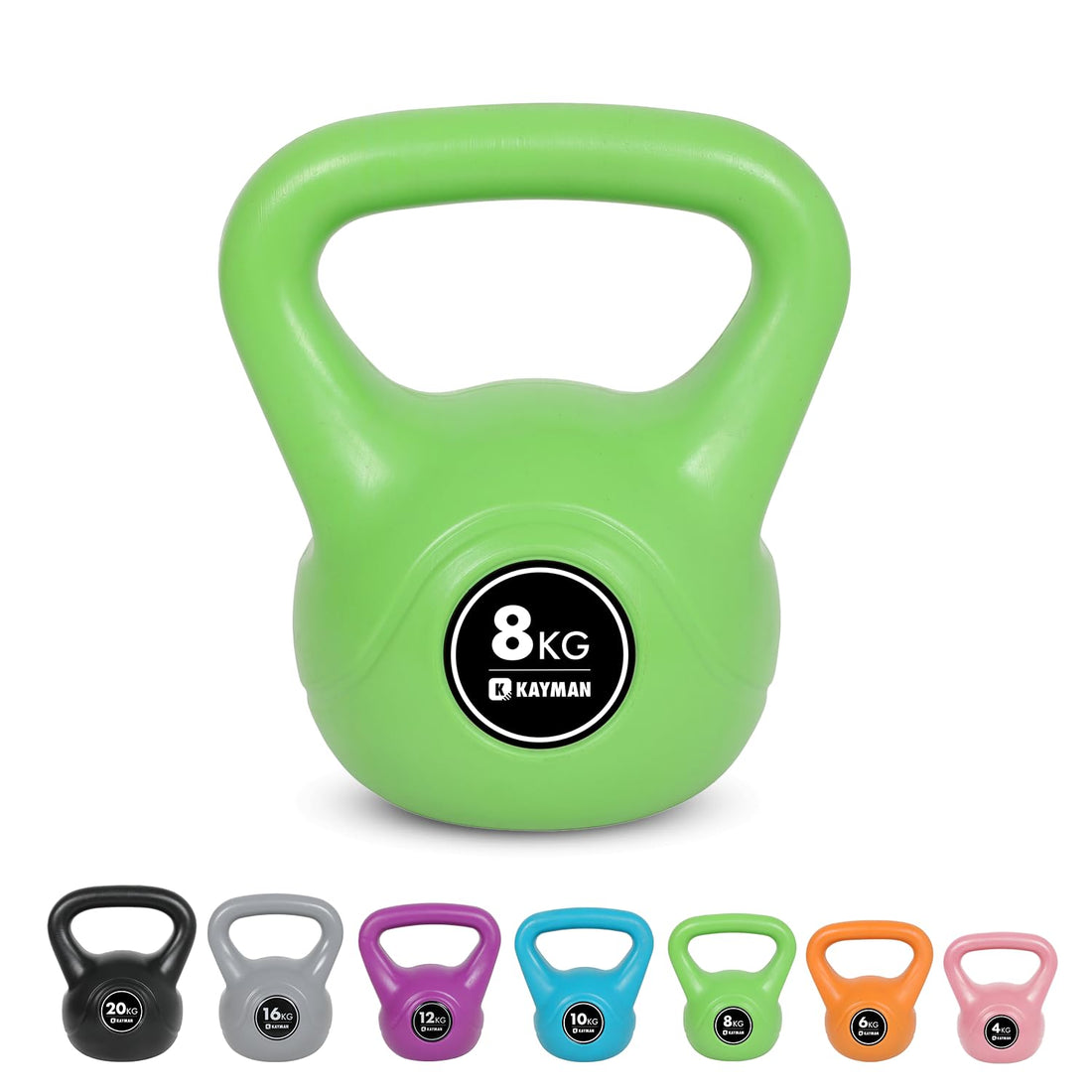 Kayman Kettlebell 4KG, 6KG, 8KG, 12KG, 16KG, 20KG - Ergonomic Handle & Flat Bottom for Stability - Home Gym Weight for Strength Training & Cardio - Versatile Range for Fitness Workouts