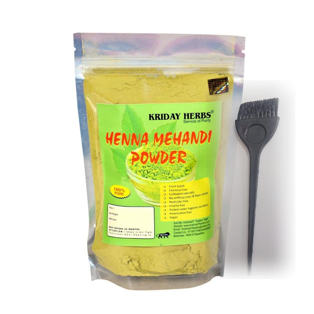 Pure & Natural Henna Powder, Herbal Heena Mehendi Powder, Used for Coloring Hair and Deep Conditioning Scalp100gm with Free Hair Brush